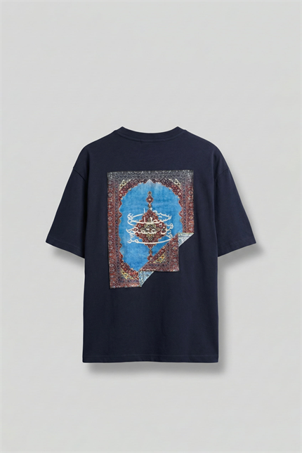 Erkek Sırtı Yamalı Oversize T-Shirt Lacivert