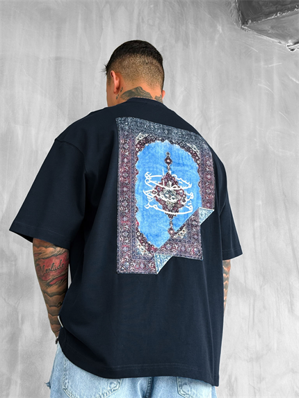 Erkek Sırtı Yamalı Oversize T-Shirt Lacivert