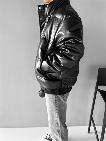 Erkek Şişme Kapitone Deri Mont Siyah