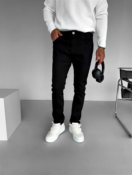 Erkek Slim Fit %100 Pamuk Basic Jean Pantolon Siyah