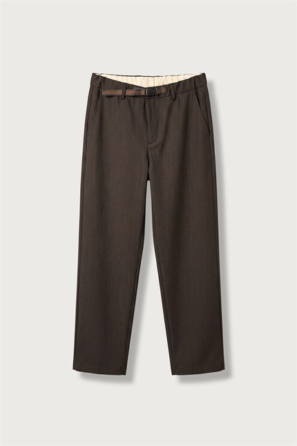 Erkek Slim Fit Beli Lastikli Kumaş Pantolon Kahverengi
