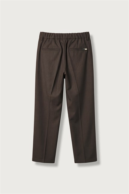 Erkek Slim Fit Beli Lastikli Kumaş Pantolon Kahverengi