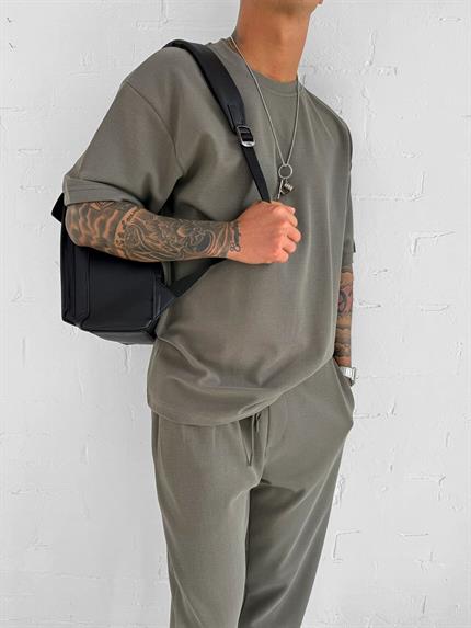 Erkek Regular Fit Beli Lastikli Rahat Eşofman Yeşil