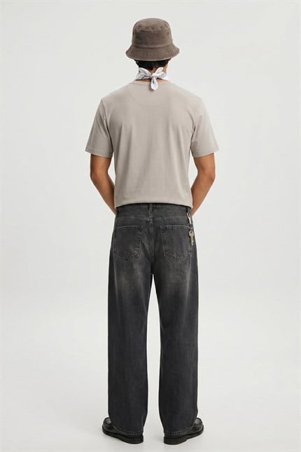 Erkek Slim Fit Bisiklet Yaka Basic T-Shirt Taş Rengi