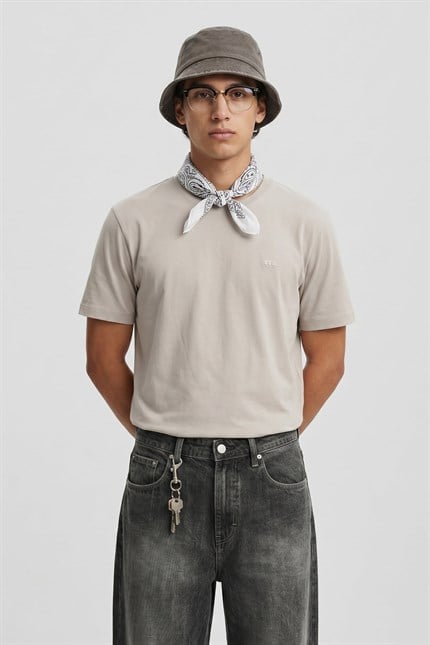 Erkek Slim Fit Bisiklet Yaka Basic T-Shirt Taş Rengi