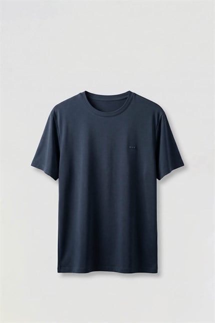 Erkek Slim Fit Bisiklet Yaka Basic T-Shirt Lacivert