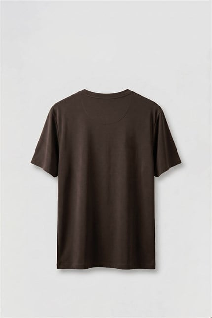 Erkek Slim Fit Bisiklet Yaka Basic T-Shirt Kahverengi