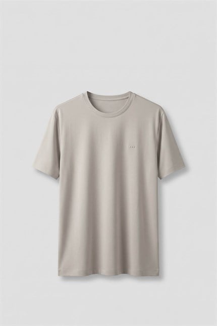 Erkek Slim Fit Bisiklet Yaka Basic T-Shirt Taş Rengi