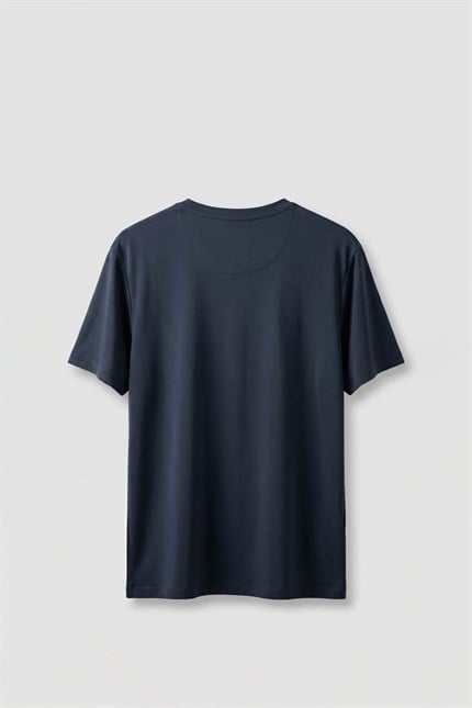 Erkek Slim Fit Bisiklet Yaka Basic T-Shirt Lacivert