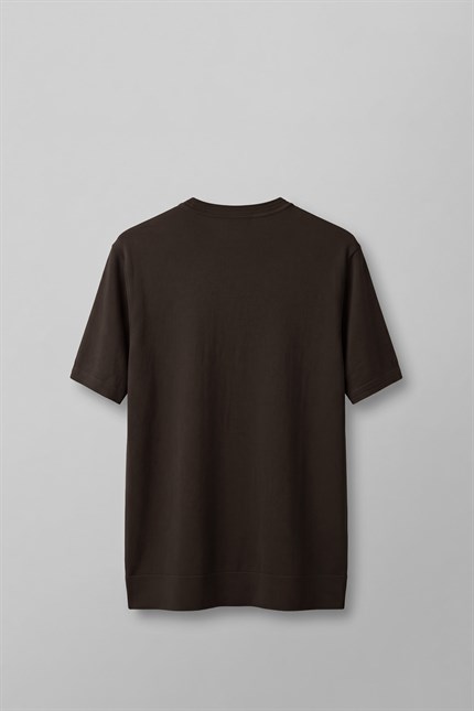 Erkek Slim Fit Bisiklet Yaka Triko Yaka T-Shirt Kahverengi