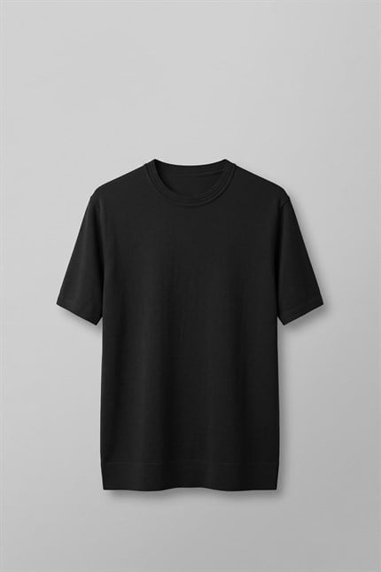 Erkek Slim Fit Bisiklet Yaka Triko Yaka T-Shirt Siyah