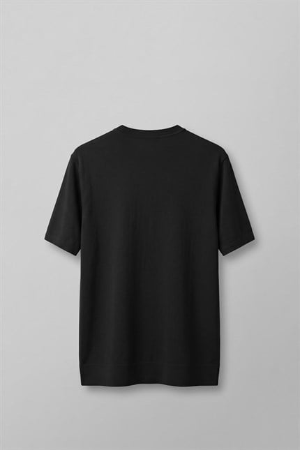 Erkek Slim Fit Bisiklet Yaka Triko Yaka T-Shirt Siyah