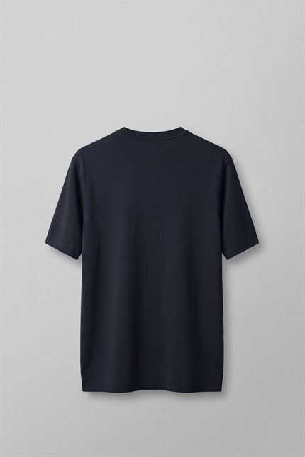 Erkek Slim Fit Bisiklet Yaka Triko Yaka T-Shirt Lacivert