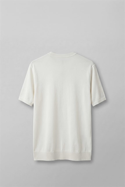 Erkek Slim Fit Bisiklet Yaka Triko Yaka T-Shirt Ekru