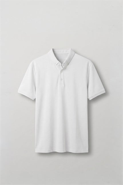 Erkek Slim Fit Düğmeli Triko Yaka Polo T-Shirt Beyaz