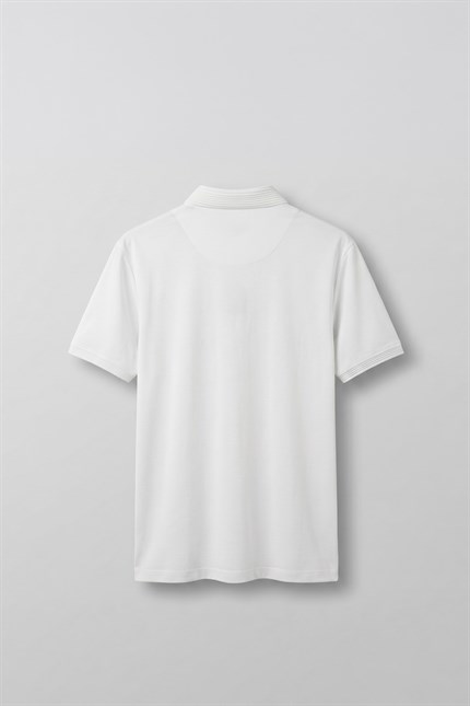 Erkek Slim Fit Düğmeli Triko Yaka Polo T-Shirt Beyaz