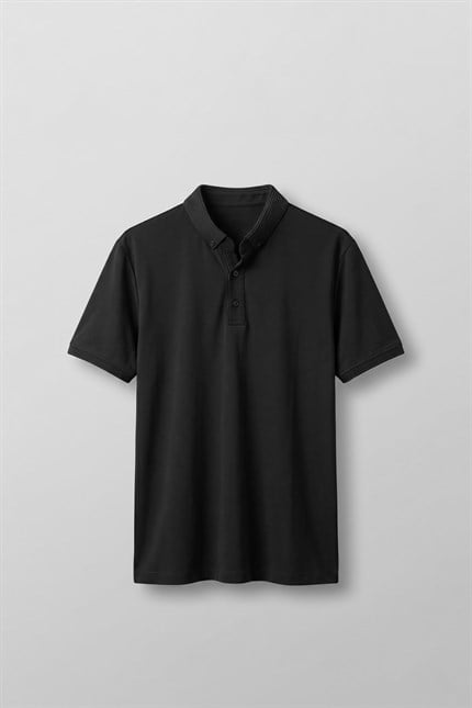 Erkek Slim Fit Düğmeli Triko Yaka Polo T-Shirt Siyah