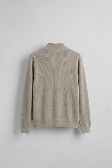 Erkek Slim Fit Fermuarlı Dik Yaka Fitilli Triko Hırka Taş Rengi