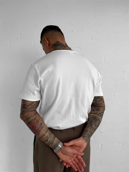 Erkek Slim Fit Fitilli Basic Esnek T-Shirt Beyaz