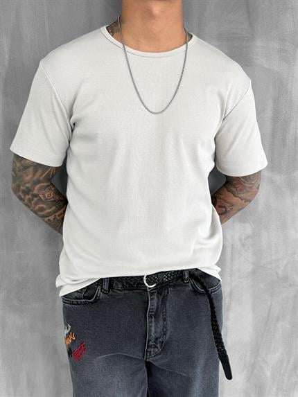 Erkek Slim Fit Fitilli Basic Esnek T-Shirt Taş Rengi