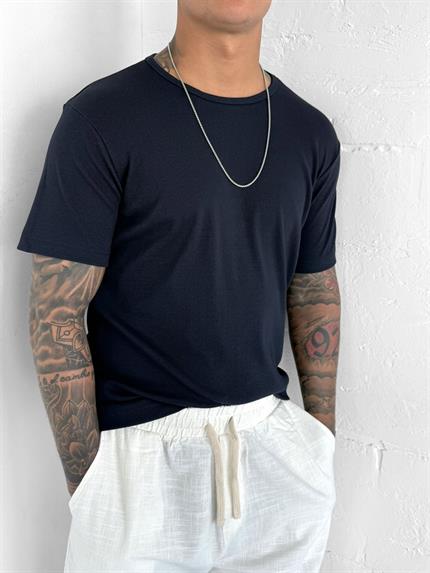Erkek Slim Fit Fitilli Basic Esnek T-Shirt Lacivert