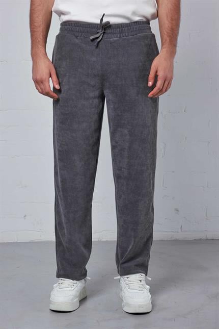 Erkek Regular Fit Fitilli Beli Lastikli Pantolon Füme