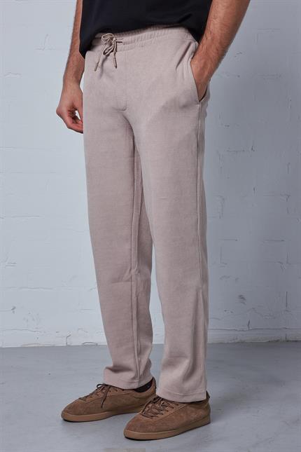 Erkek Regular Fit Fitilli Beli Lastikli Pantolon Bej