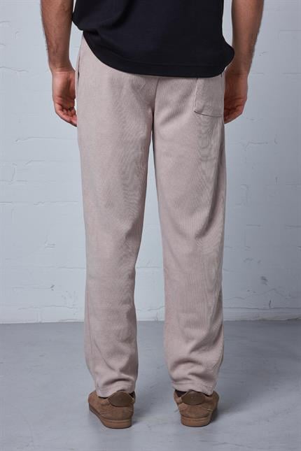 Erkek Regular Fit Fitilli Beli Lastikli Pantolon Bej