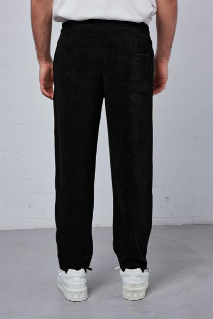 Erkek Regular Fit Fitilli Beli Lastikli Pantolon Siyah