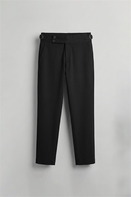 Erkek Slim Fit İtalyan Kesim Yan Tokalı Çift Düğmeli Pantolon Siyah