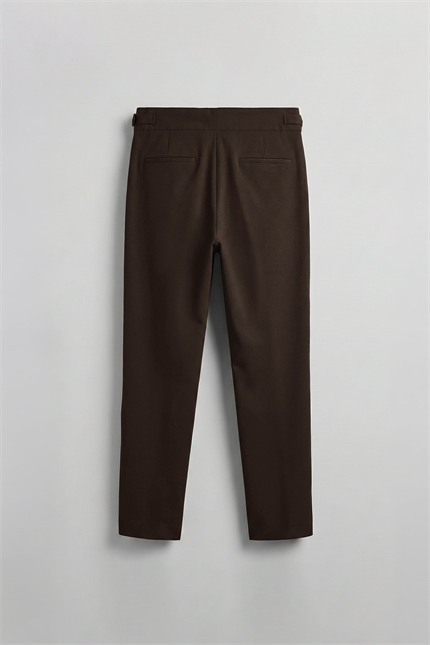 Erkek Slim Fit İtalyan Kesim Yan Tokalı Çift Düğmeli Pantolon Kahverengi