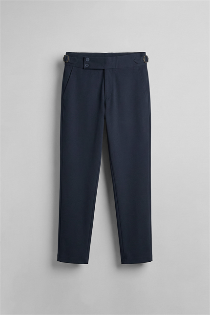 Erkek Slim Fit İtalyan Kesim Yan Tokalı Çift Düğmeli Pantolon Lacivert