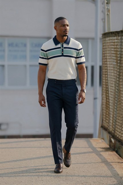 Erkek Slim Fit İtalyan Kesim Yan Tokalı Çift Düğmeli Pantolon Lacivert