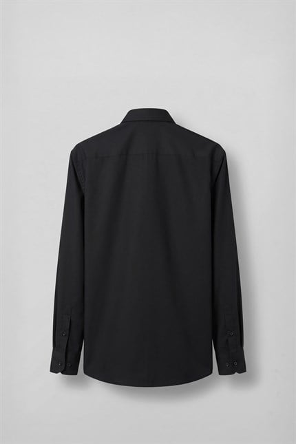 Erkek Slim Fit Pamuk Klasik Yaka Uzun Kollu Gömlek Siyah