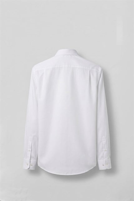 Erkek Slim Fit Pamuk Klasik Yaka Uzun Kollu Gömlek Beyaz