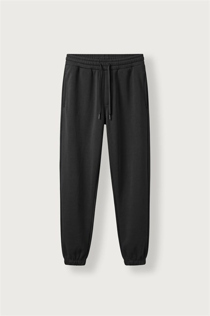 Erkek Slim Fit Şardonlu Pamuklu Eşofman Altı Siyah
