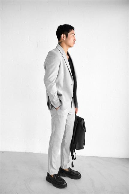 Erkek Slim Fit Takım Elbise Gri