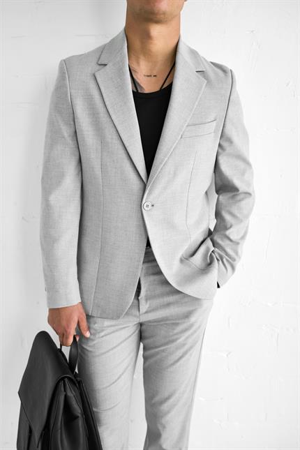 Erkek Slim Fit Takım Elbise Gri