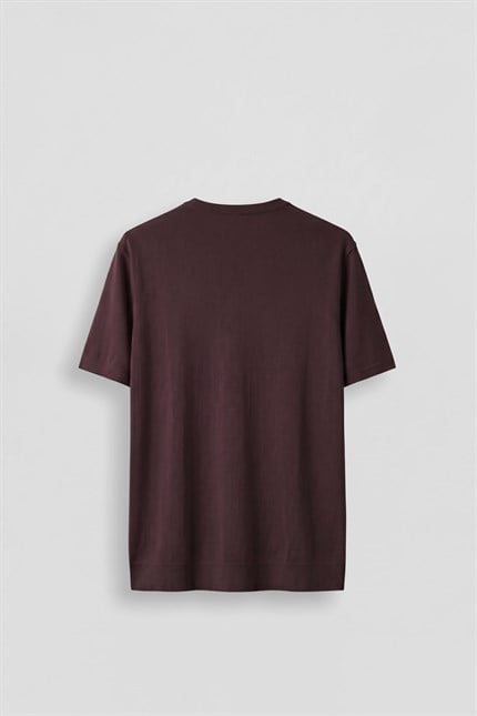 Erkek Slim Fit Triko Bisiklet Yaka Basic T-Shirt Bordo