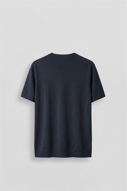 Erkek Slim Fit Triko Bisiklet Yaka Basic T-Shirt Lacivert