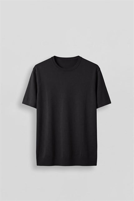 Erkek Slim Fit Triko Bisiklet Yaka Basic T-Shirt Siyah