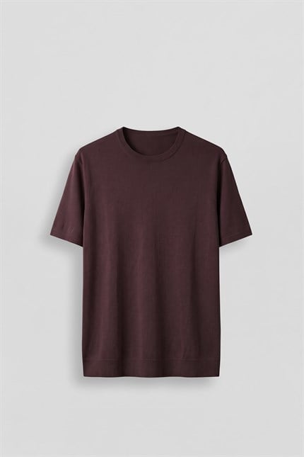 Erkek Slim Fit Triko Bisiklet Yaka Basic T-Shirt Bordo