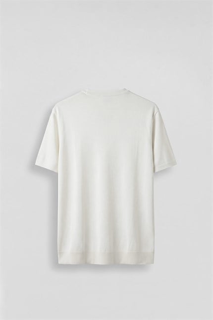 Erkek Slim Fit Triko Bisiklet Yaka Basic T-Shirt Ekru