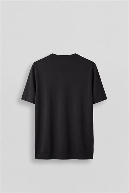 Erkek Slim Fit Triko Bisiklet Yaka Basic T-Shirt Siyah