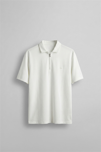 Erkek Slim Fit Yarım Fermuarlı Basic Polo Yaka T-Shirt Beyaz