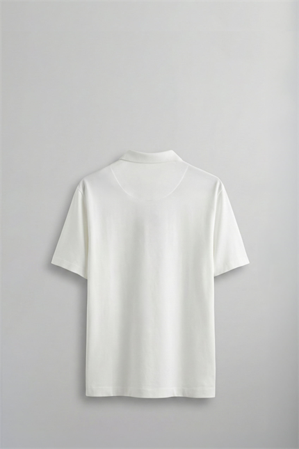 Erkek Slim Fit Yarım Fermuarlı Basic Polo Yaka T-Shirt Beyaz