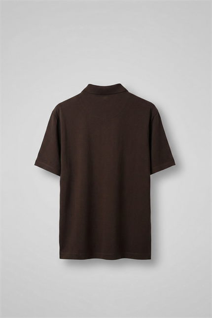 Erkek Slim Fit Yarım Fermuarlı Basic Polo Yaka T-Shirt Kahverengi