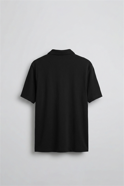 Erkek Slim Fit Yarım Fermuarlı Basic Polo Yaka T-Shirt Siyah