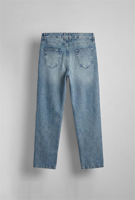 Erkek Slogan İşlemeli Baggy Jean Pantolon Mavi