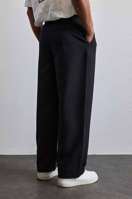 Erkek Smart Casual Bol Paça Relaxed Fit Pantolon Siyah